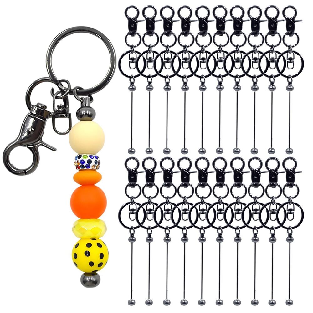 4641 100 Pieces Beadable Keychains Bars - Diy Gray Blank Beadable Keychains